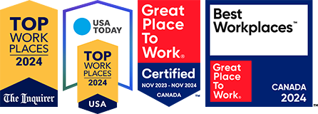 2019-2024 top workplace award presented by the philadelphia inquirer. USA Today Top Workplace 2024. Best Workplaces Canada - Great Place to Work.